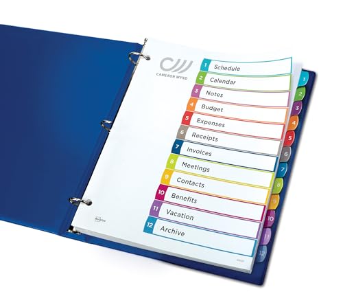Avery 11843 12 Tab Dividers For 3 Ring Binders, Customizable Table Of Contents, Multicolor Tabs, 1 Set thumb #6