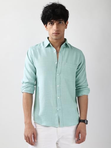 Image of Urbano Fashion Men's Linen Blend Full Sleeve Relaxed Fit Casual Solid Shirt