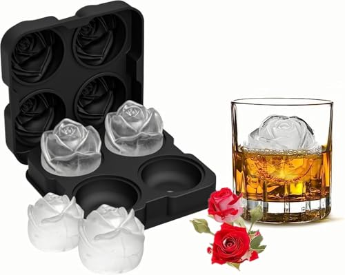 Image of Rose Flower Shape Ice Cube Tray | Silicone Ice Cube Mold | Freezer Ice Maker for Cocktails, Whiskey, Bourbon, Juice | Baking Cup Cakes | Perfect for Home,Restaurants & Bar