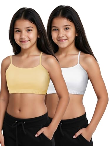 Image of DChica Cotton Uniform Beginners Bra for Girls, Non-Padded Full Coverage Seamless Non-Wired Gym Workout Bra with Adjustable Thin Strap, Slip-on Training Bra for Teenager