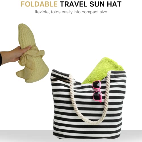 Sombrero plegable de paja beige para mujer con protección UV miniatura 5