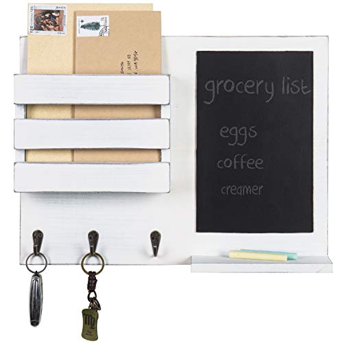 Mygift HOM1652WHTVT Wall Mounted Vintage White Solid Wood Mail And Key Holder Organizer Rack With Chalkboard Memo Board And 3 Key Hooks thumb #6