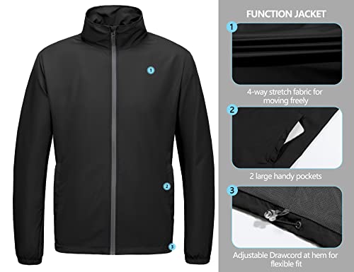 Little Donkey Andy Men’s Lightweight Breathable Running Golf Windbreaker Jacket Full Zip Windproof Water Repellent Upf50+ Black 3Xl #TOP4