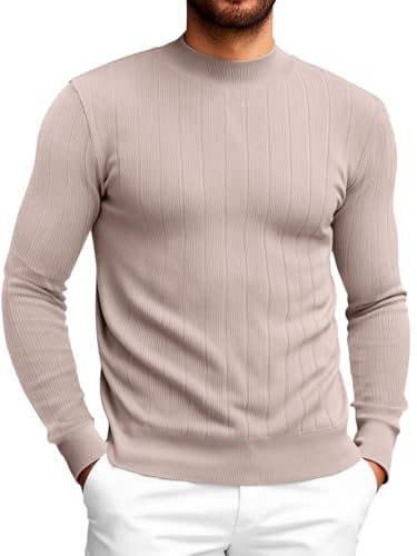 Runcati Mens Mock Turtleneck Sweater Slim Fit Casual Ribbed