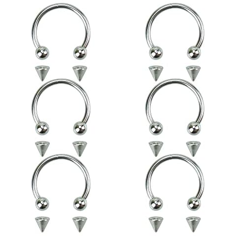 B BodyPJ Sparkles 5-10Pcs Stainless Steel Circular Barbell Septum Piercing Balls Horseshoe Nose Nipple Tragus Eyebrown Earrings Lip Ring 16G, Stainless Steel,Steel, no gemstone Cover