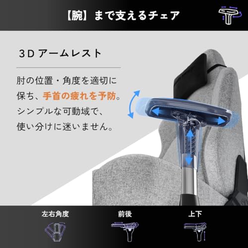Andaseat Phantom4 ゲーミングチェア 自動追従ランバーサポート EverSoftリネンファブリック 165°リクライニング グレー [5]