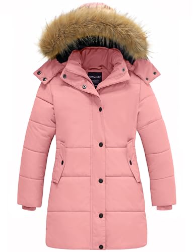 wantdo Girl's Winter Coat Long Puffer Jacket Fleece Parka with Hood Waterproof