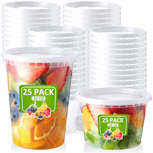 NEEBAKE 60 Set Deli Containers with Lids, 16/32 oz Combo To Go Containers