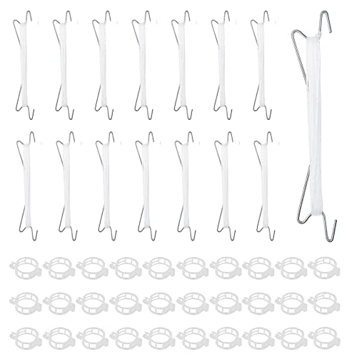 Tomatenhaken Metall,15 Stück Tomatenhaken mit 30 Pflanzenschnalle &10m Seil,Robuster Tomaten Haken,Tomatenstützhaken Pflanzen,Garden Tomato Hooks,Doppelte Tomatenhaken für Hängende Tomaten und Gurken