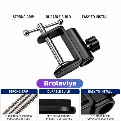 Image of BROLAVIYA Desk Base Clamp Mount for Microphone Boom Scissor Arm, Table C Clip for Articulating arm Stand, or Mic Stand Fits Up to 1.77 inch 4.5cm Thickness.