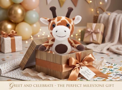 Image of ZEXSAZONE Cute Smiling Giraffe Plush Toy Soft Stuffed Animal, Brown & White Cuddle Buddy for Kids, Babies - Huggable Sitting Giraffe with Embroidered Face - Premium Soft Plush Toy (18 CM)