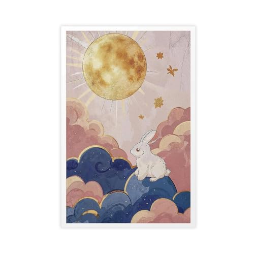 Poster lune et lapin chambre enfant - Toile murale bébé 50,8 x 76,2 cm