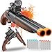 Double Barrel Toy Shotgun with Soft Bullets - Realistic Foam Blaster Gun for Kids, Sniper Rifle with Scope & Safe Rubber Bullets - Boys Outdoor Toys for Ages 6-12 (Brown)