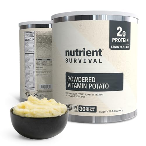 Nutrient Survival Potato Flakes, Powdered Vitamin Potato (30 Servings) for Mashed Potatoes, Soups, Emergency Food Supply & Camping Supplies, 38 Nutrients, Shelf Stable Up to 25 Years, One Can