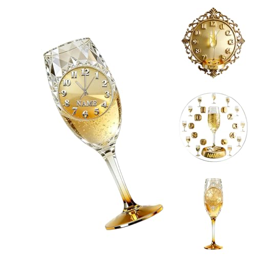 Amabery Horloge Murale personnalisée pour Verre à vin avec nom personnalisé - Impression 2D - Flûte à Champagne - Décoration Murale pour Bar, Grotte,...