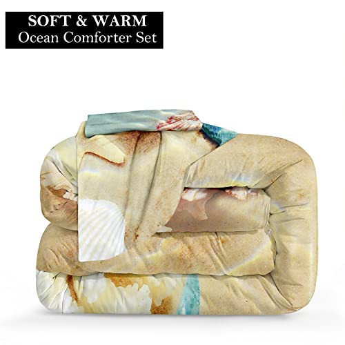 Bedbay Coastal Beach Comforter Set Queen Bedding Beach Theme Comforter Coastal Bedding Set Ocean Quilt Comforter Set Beach Decor Soft Microfiber Lightweigh Summer Quilt (Coastal,Queen) - Image 3