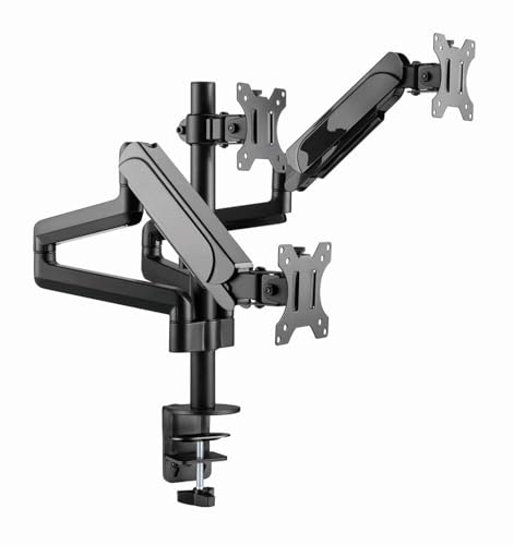 Gembird Support Écran Ajustable pour Trois Moniteurs - 27' Chacun, Bras de Montage Complet avec Inclinaison, Pivot et Rotation, Compatible VESA, Noir