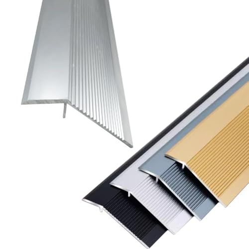 CTRSM アルミニウムフロアトランジションストリップ、36インチ 48インチ 出入り口スロープ、ビニールフロアトランジションストリップ、ドロップハイ1-5cm、カット可能な敷居スロープ、タイル、木材、ラミネート用エッジングトリム (シルバー、L110cm