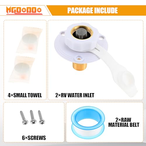 Image of 2Pcs RV City Water Inlet with Check Valve，RV Water Inlet with 3 /4 inch NH Female to 1 /2 inch NPT Male Flange Brass with Dust Plug for RV Camper Motorhome Trailer Marine(White)