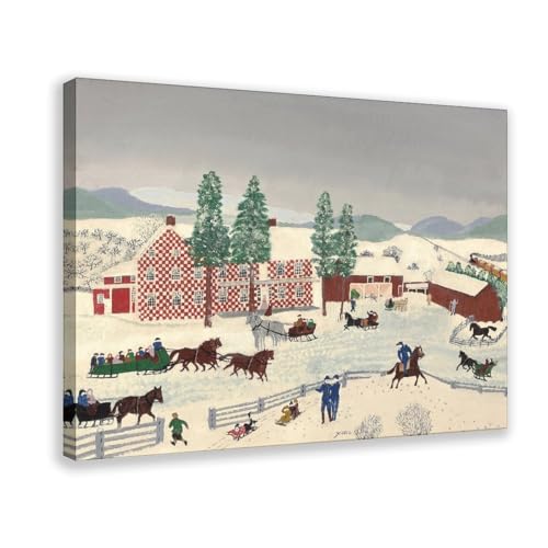 Impressions sur toile The Old Checkered House tableau Grandma Moses 30x45 cm