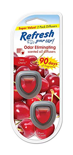 Image of Car Air Freshener, Odor Eliminator, Set of 2 Mini Car Oil Diffusers, Very Cherry Scent, Refresh Your Car