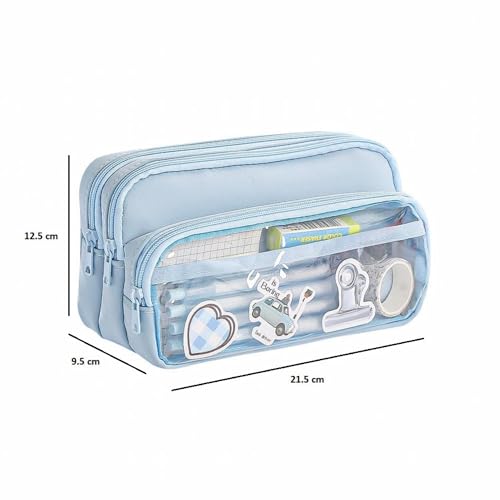 Image of U & U UNIQUE UTILITIES Pencil Pouch for Girls Aesthetic | Large Capacity Pencil Case | Cute Pouches for School Girls | Pouch for Stationery (Baby Blue)