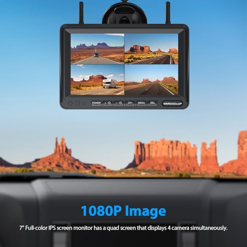 Image of ZEROXCLUB 4 Cameras Wireless RV Backup System with 7-Inch Monitor, 2 Rear Sharkfin 2 Side Cameras, IR Night Vision, IP69k Waterproof Recording, Compatible with Furrion Pre-Wired RV Truck Trailer BW4
