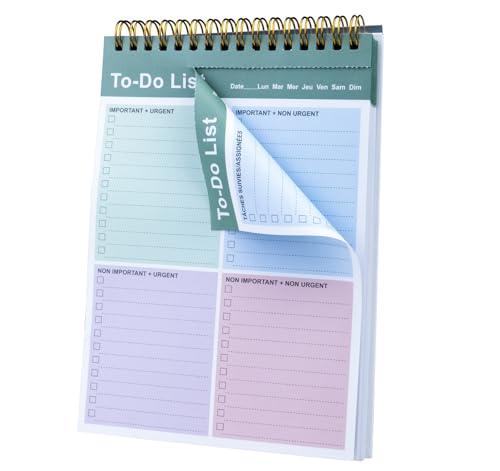 Agoer Planificador de listas de tareas en francés, sin fechar, planificador semanal, escritura por ambas caras, A5, 160 hojas, cuaderno espiral con tapa dura para tareas, planificador de tareas para