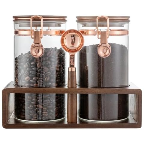 Flmeyaza Borosilicate Glass Coffee Bean Storage Jar with Sealing Lid, Coffee Sealing Jar with Shelf, Coffee Storage Airtight Jar with Locking Clip, Ground Coffee Jar for Coffee Bar Kitchen Accessories Cover