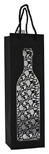 6 Black/Silver Heavy-Duty Large Paper Wine Bag Ft Wine Bottle -  Three Star, WB103