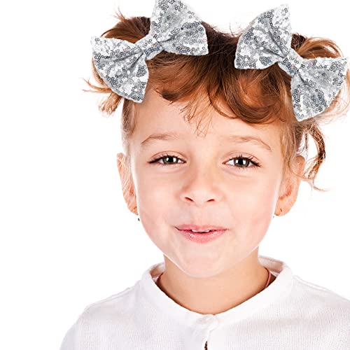 12 piezas moños de lentejuelas para niñas con clip de cocodrilo miniatura 5