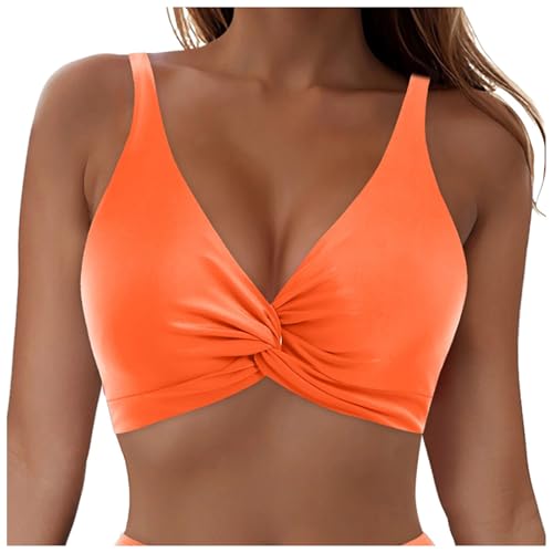 Push Up Bikini Top Plus Size for Women UK Sexy Basic Swim Top Swimsuits Sports Bra Tops Padded Swimwear Sexy Bathing Suit Swimming Bra Costume Beachwear Bikini Cover Up Tops for Beach Pool (Orange, L)