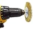 LINE10 Tools 3pk 4-Inch Large Wire Wheel Brush Drill Impact Driver Attachment Circular Round Brass Coated Steel Grill Cleaning Heavy Duty Scrubbing Paint Rust Removal Deburring Metal 1/4