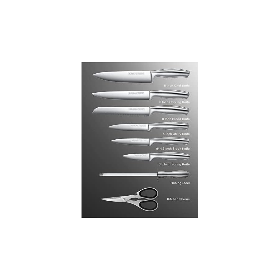 Knife Set, Aiheal 14PCS Kitchen Knife Set with Acrylic Knife Stand, No Rust and Super Sharp Knife Set Stainless Steel in One-Piece Design with Knife Sharpener for Kitchen, Include Steak Knives
