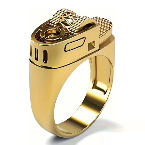 Dtexhif Vintage 14k Gold Plate Fake Lighter Ring Punk Fashion Creative Lighter Style Ring Jewelry for Men Dad (9)