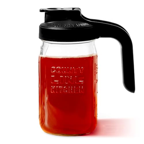 Image of County Line Kitchen Glass Mason Jar Pitcher with Lid - Wide Mouth, 1 Quart (32 oz) - Heavy Duty, Leak Proof - Sun & Iced Tea Pitcher, Cold Brew Coffee, Breast Milk Storage, Water - Black