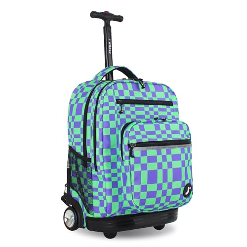 Image of J World Sundance Laptop Rolling Backpack for Girls Boys. Roller Bookbag with Wheels, 20 Inch, Pixel Checkers