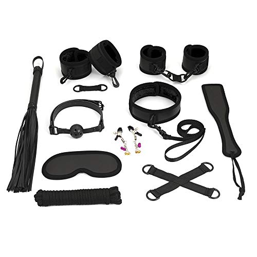 コスプレ SMグッズ 拘束具 10点セット 黒 裏起毛 ふわふわ 調教 女王様 カップル ソフト SMプレイ 魂の愛 (ブラック)のサムネイル