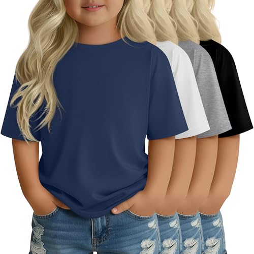 YooAurvox 4 Pack Toddler Girls Short Sleeve Tops, 4-Color, 4T