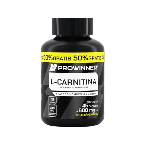 Proteínas Y Suplementos, Drugstore PROWINNER | L-Carnitina, Suplemento Alimenticio, L-Carnitina 100% Pura, 240mg de L-Carnitina por Porción, Pre workout, 45 Cápsulas de 600mg