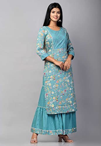 Image of Women's Viscose Floral Printed Straight Fit Kurta and Sharara Set