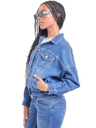 YMI Women's Junior 80's Denim Oversized Jacket2