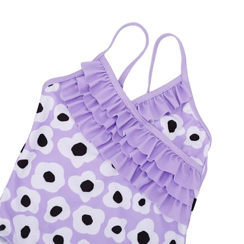 Image of LIZENS Girls' Swimwear Ruffle One Piece Beach Bathing Suit for Girls Flower Print Toddler Cute Kids Purple Swimsuit