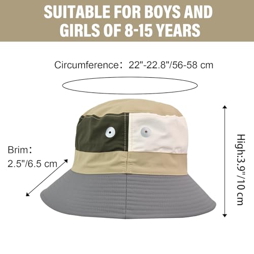 Image of Outdoor Kids Sun Hat Quick Dry Bucket Hat Multiple Color Patchwork for Boys Girls 8-15 Years UPF 50+ Summer Beach Hats