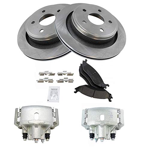 Image of TRQ Rear Brake Pad, Caliper, & Rotor Kit Ceramic Compatible with 2007-2009 Chrysler Aspen 2005-2009 Dodge Durango 2002-2010 Ram 1500 2011-2018 Ram 1500