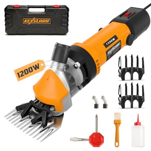 KEXSLARR 1200W Esquiladora Ovejas Profesional, Maquina Esquilar Ovejas 6 Velocidades 3200 RPM, Incluye Manual Español y Kit Completo con Maletín, Cortapelos Eléctrico para Cabras Alpacas (Orange)