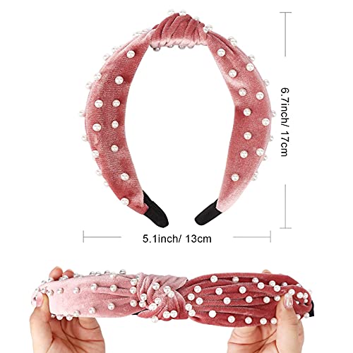 Image of DRESHOW 4 Pack Velvet Pearl Headbands for Women Girls Bow Turban Vintage Boho Head Bands Wraps Hoop Hair Accessories Gift