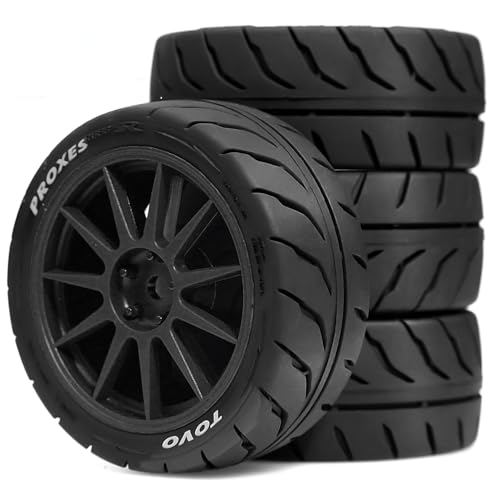 Chanjorlin 1/10 RC On Road Racing Tires and Wheels 12mm Hex OD 2.72'' RC Rally Street Tyres for 1:10 Scale Touring Drift Car Tamiya TT01 TT02 XV01 TA06 A959 PTG2 HPI KYOSHO HSP Traxxas 4PCS (Black)