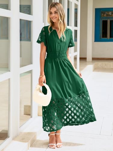 Image of Simplee Womens Summer Boho Maxi Dress V Neck Empire Waist Long Flowy Wedding Guest Dresses with Pockets
