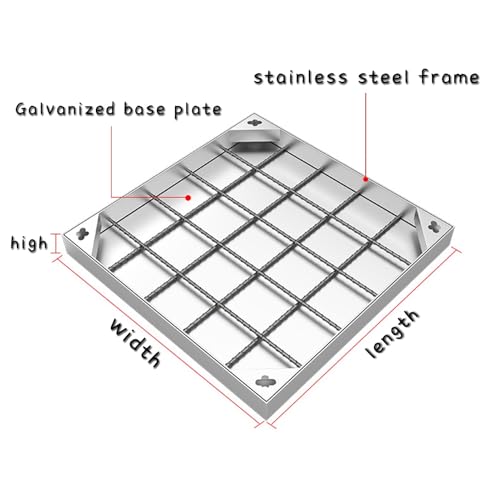 Image of 2X2X0.3 ft Manhole Cover Square,304 Invisible Manhole,Sewer Underground Drainage Heavy Duty Flat Lids Stainless Steel Frame Embedded Concrete for Yard Pavement Parking Lot Septic Tank